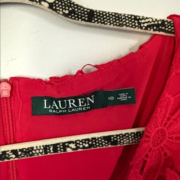 Lauren R.L.L Women's Red 100% Polyester Floral Lace Sheath Dress 10 - Picture 3 of 5